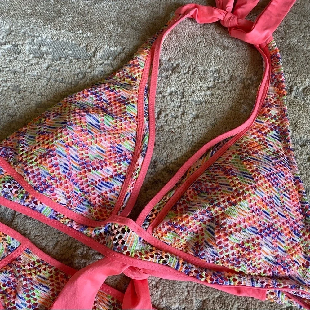 Becca Courtney Reveal Crochet Matching Bikini Set Top and Bottoms Pink: Large